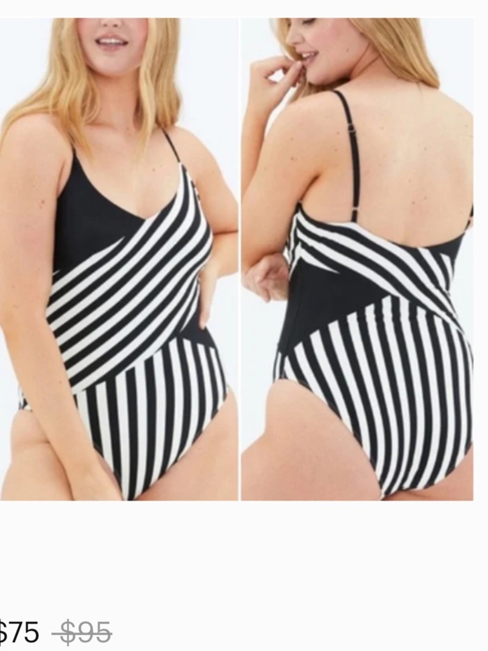 NWT Summersalt The Marina One Piece Black White Striped Padded Swimsuit Size 20